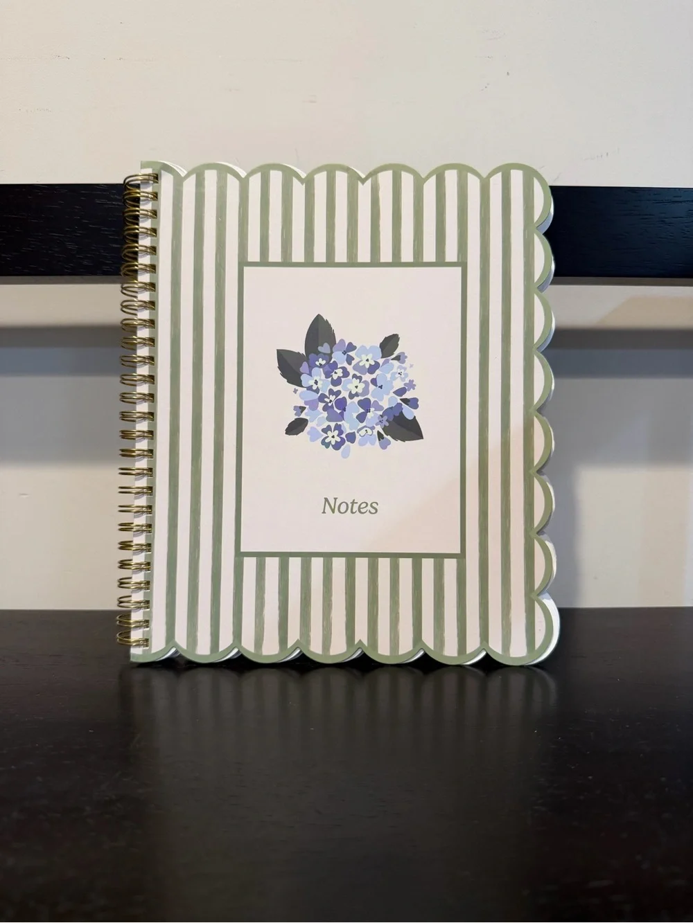 Lady Jayne Floral Scalloped Spiral Notebook Green Stripe Notes Journal 208 Pages